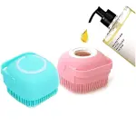 CEPILLO MASAJEADOR DE GOMA CON DISPENSER DE JABÓN