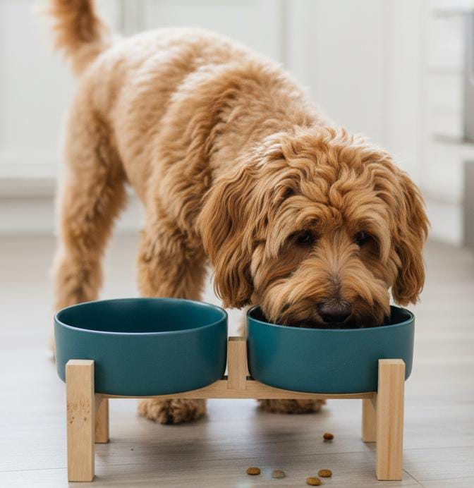 Comedero doble de cerámica con soporte